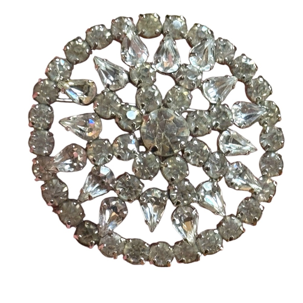 Jay Flex Elegant  Vintage Crystal Brooch Sterling Rhinestone Brooch